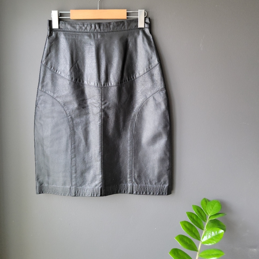 unreal vintage black leather 80s pencil skirt 1980s biker mini sexy